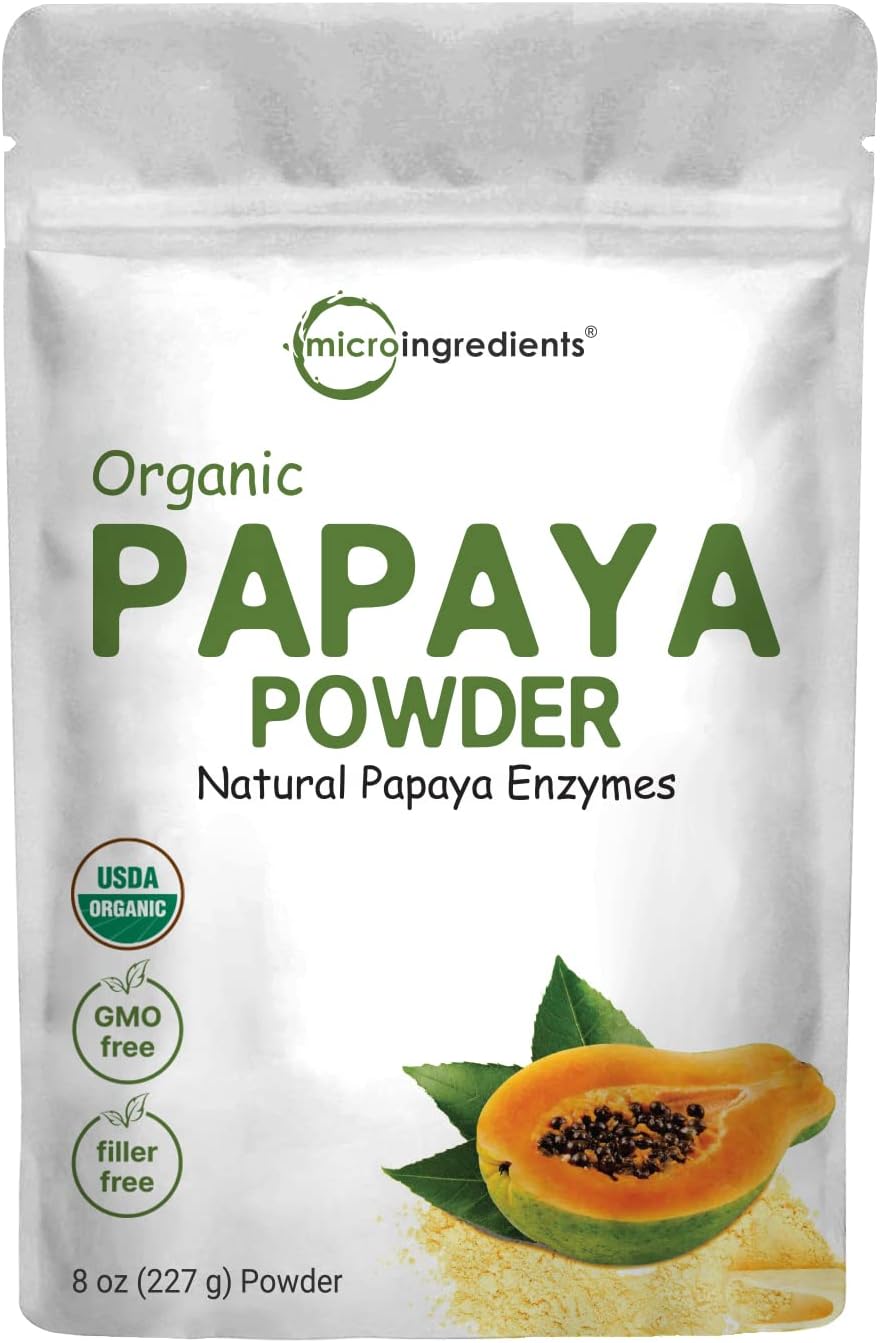 Organic Papaya Powder, 8Oz | 100% Natural Fruit Powder | Freeze-Dried Papayas Source | No Sugar & Additives | Great Flavor For Drinks, Smoothie, & Beverages | Non-Gmo & Vegan Friendly