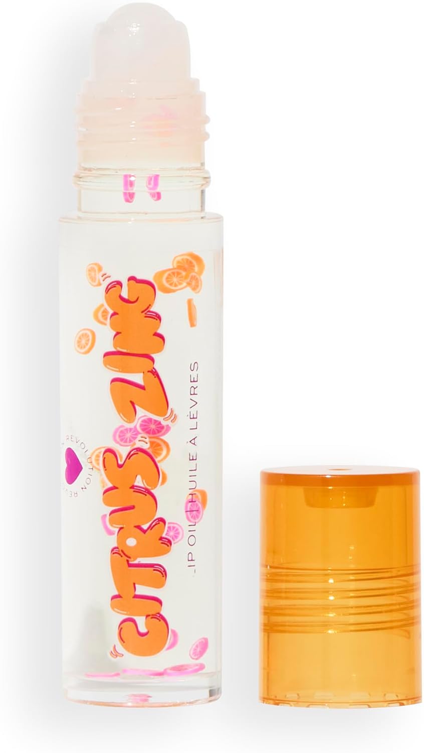 I Heart Revolution Citrus Zing Fruity Lip Oil, Nourishing Gloss Infused With Jojoba Seed & Vitamin E, Vegan & Cruelty-Free, 7Ml