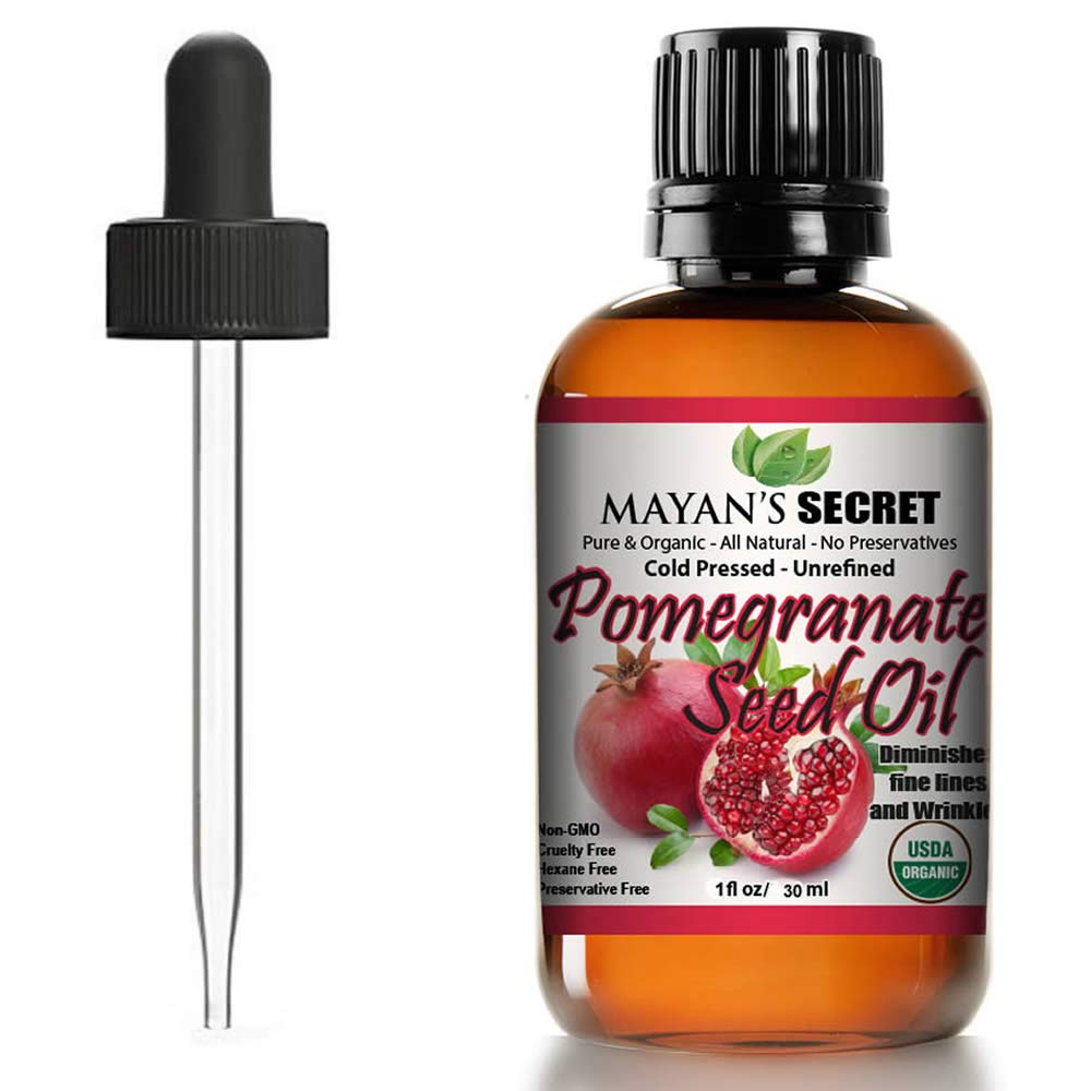 Mayan'S Secret Usda Certified Organic Pomegranate Seed Oil For Skin Repair -Glass Bottle Cold Pressed And Pure Rejuvenating Oil For Skin, Hair And Nails