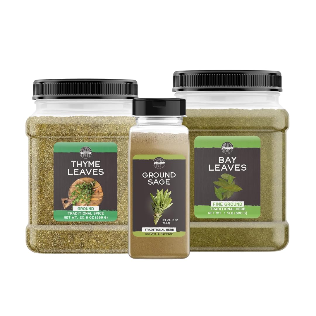 Birch & Meadow Ground Bay Leaf, Sage, & Thyme Bundle, Various Sizes, Soups & Pastas, Savory Seasonings
