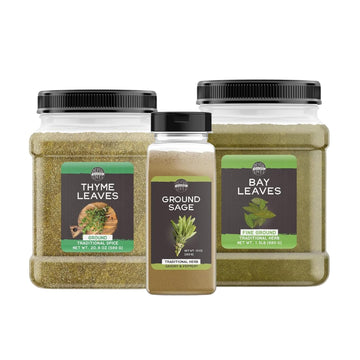 Birch & Meadow Ground Bay Leaf, Sage, & Thyme Bundle, Various Sizes, Soups & Pastas, Savory Seasonings
