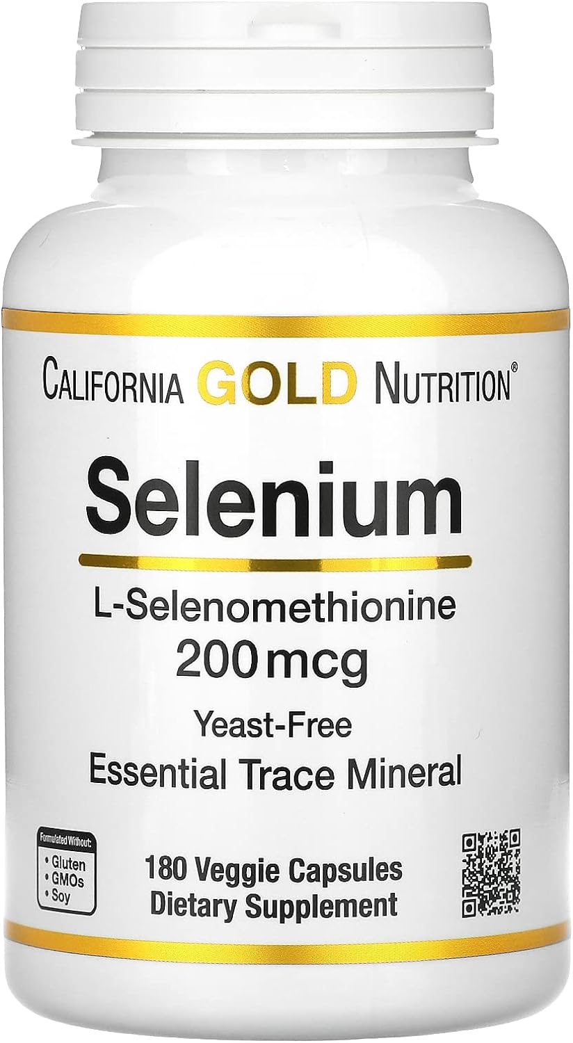 California Gold Nutrition Selenium, L-Selenomethionine, Essential Mineral Antioxidant Support, Yeast-Free, 200 mcg, 180 Veggie Capsules