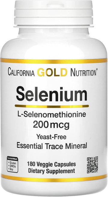 Selenium, L-Selenomethionine, Essential Mineral Antioxidant Support, Yeast-Free, 200 Mcg, 180 Veggie Capsules