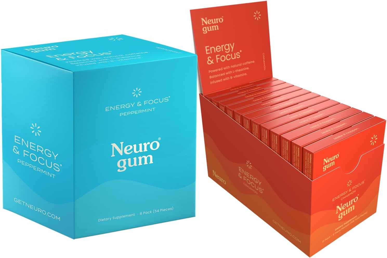 Neurogum Energy Caffeine Gum (162 Pieces) - Sugar Free With L-Theanine + Natural Caffeine + Vitamin B12 & B6 - Nootropic Energy & Focus Supplement For Women & Men - Peppermint & Cinnamon Flavor