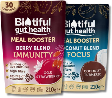 Biotiful Gut Health, Coconut Blend Focus & Berry Blend Immunity Bundle, Probiotics, Prebiotic Fibre, Source Of Vitamins D3 B5 B12, Greens Powder Alternative, Vegan Friendly, Gluten Free, 60 Servings