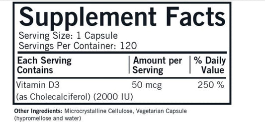 Vitamin D-3 2000 Iu Capsules - Hypo - 120 Ct