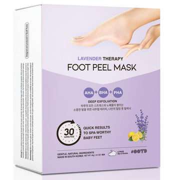 Foot Peel Mask Korean For Dry Cracked Feet Aha Bha Lavendar Aroma Therapy Vegan Exfoliating Moisturizing Baby Foot Mask Socks Booties, 30 Minute Quick Foot Mask 4 Pack