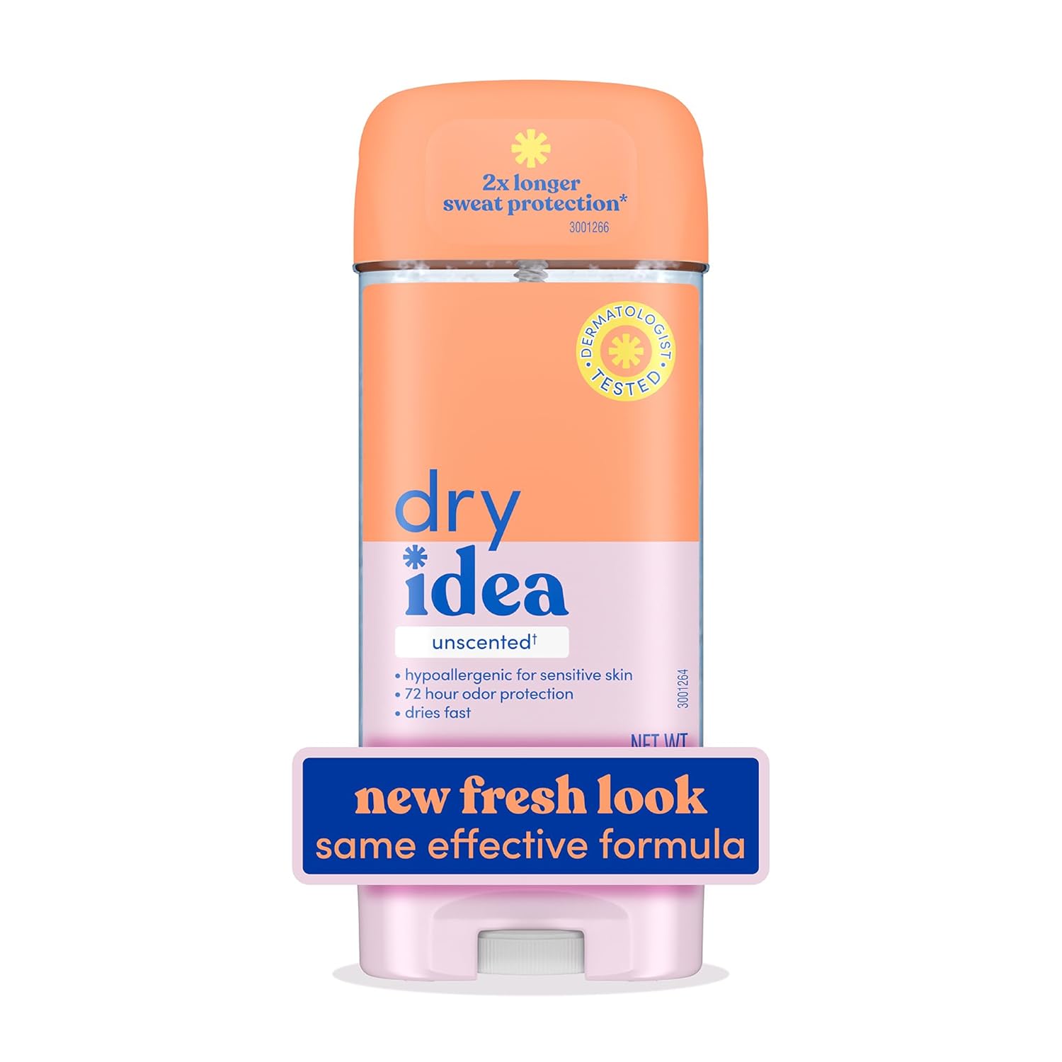 Dry Idea Gel Deodorant & Antiperspirant | 2X Longer Sweat Protection | 72-Hour Odor Protection | Unscented & Hypoallergenic For Sensitive Skin, 3 Oz