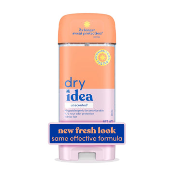 Dry Idea Gel Deodorant & Antiperspirant | 2X Longer Sweat Protection | 72-Hour Odor Protection | Unscented & Hypoallergenic For Sensitive Skin, 3 Oz