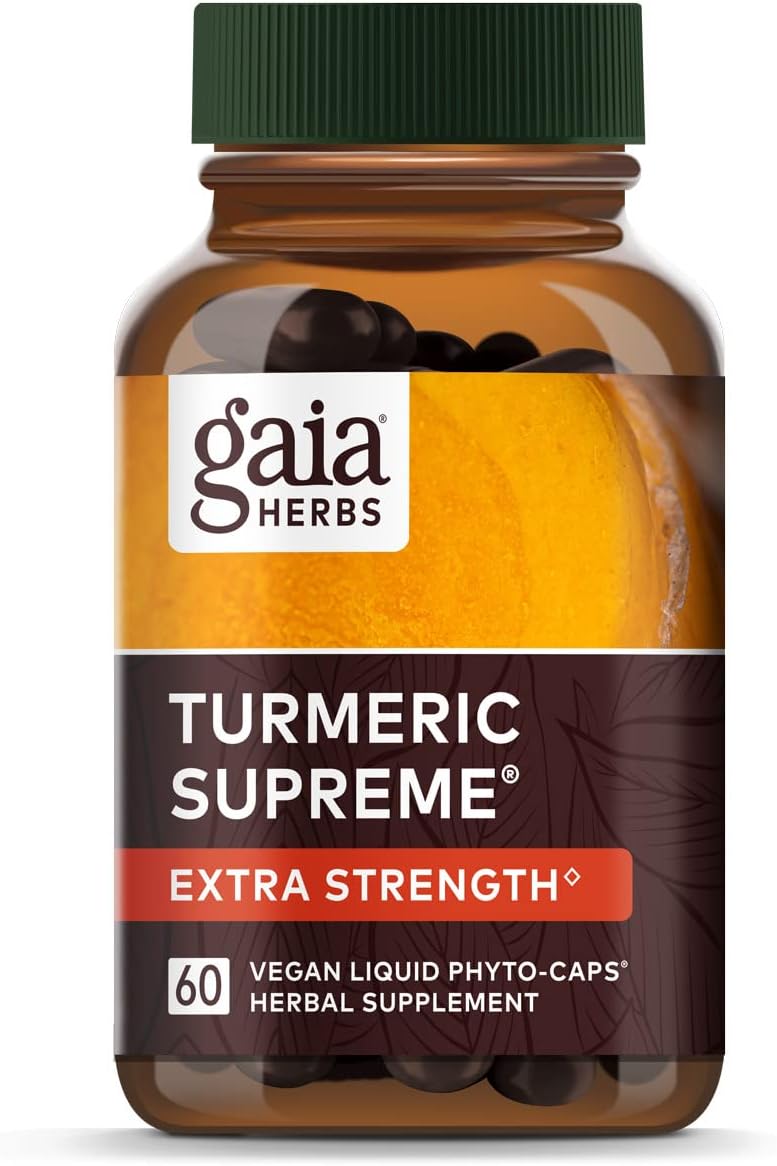 Gaia Herbs Turmeric Supreme Extra Strength - Helps Reduce Occasional Discomfort From Normal Wear & Tear - With Turmeric Curcumin & Black Pepper - 60 Vegan Liq Phyto-Capsules (Up To 60-Day Supply)