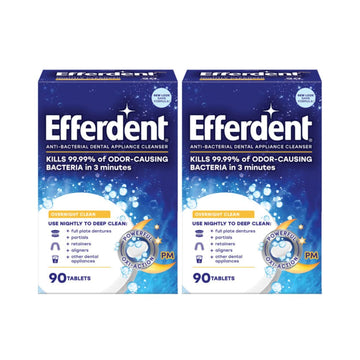 Efferdent PM Overnight Anti-Bacterial Denture Cleanser Tablets 90 ea (Pack of 2)