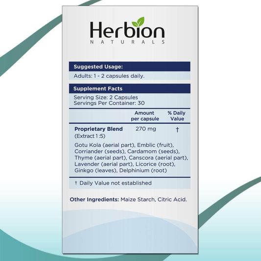 Herbion Naturals Memory Support Capsules ? Helps Improve Brain Function & Absent Mindedness, Fatigue, Soothes Stress & Improves Mood - for Adults - 60 Vegicaps