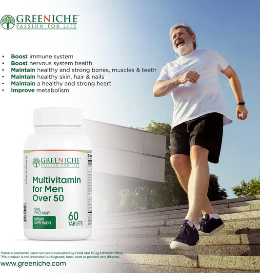 Halal Multivitamin For Men Over 50, 60 Tablets, High Potency Vitamins & Minerals, Immune Support, Organic Supplement, Antioxidant Properties, Gentle On Stomach, Helps Promote Overall Health