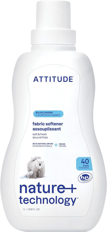 Attitude Laundry Fabric Softener Liquid, Vegan And Naturally Derived Detergent, Plant Based, He Washing Machine Compatible, Wildflowers, 40 Loads, 33.8 Fl Oz