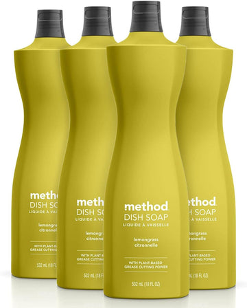 Method Gel Dish Soap, Lemongrass, Biodegradable Formula, Tough on Grease, 18 Fl Oz (Pack of 4)