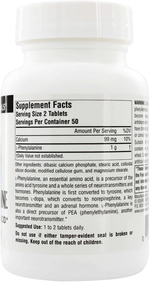 Source Naturals L-Phenylalanine Free Form Essential Amino Acid* - 100 Tablets