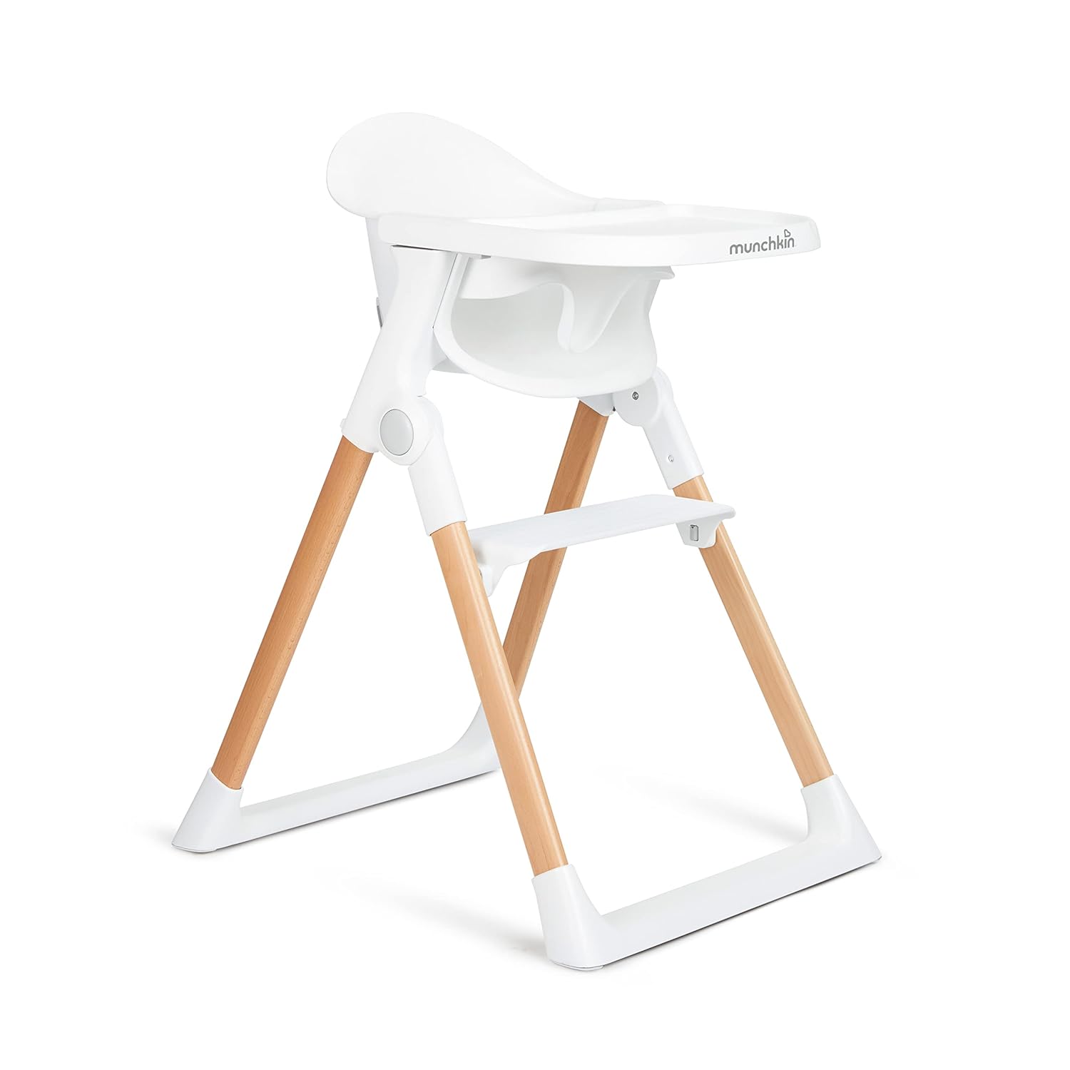 Munchkin® Float™ Foldable Baby And Toddler High Chair - Easy Clean, Compact And Lightweight, Great For Small Spaces, White With Wooden Legs