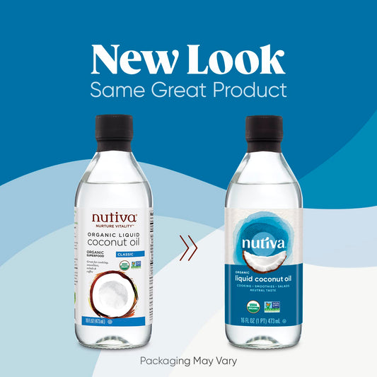 Nutiva Organic Liquid Fractionated Coconut Oil, 16 Ounces - Usda Organic, Non-Gmo, Non-Bpa, Vegan, Keto, Paleo, Use For Cooking Or Moisturizer For Skin, Massage And Hair
