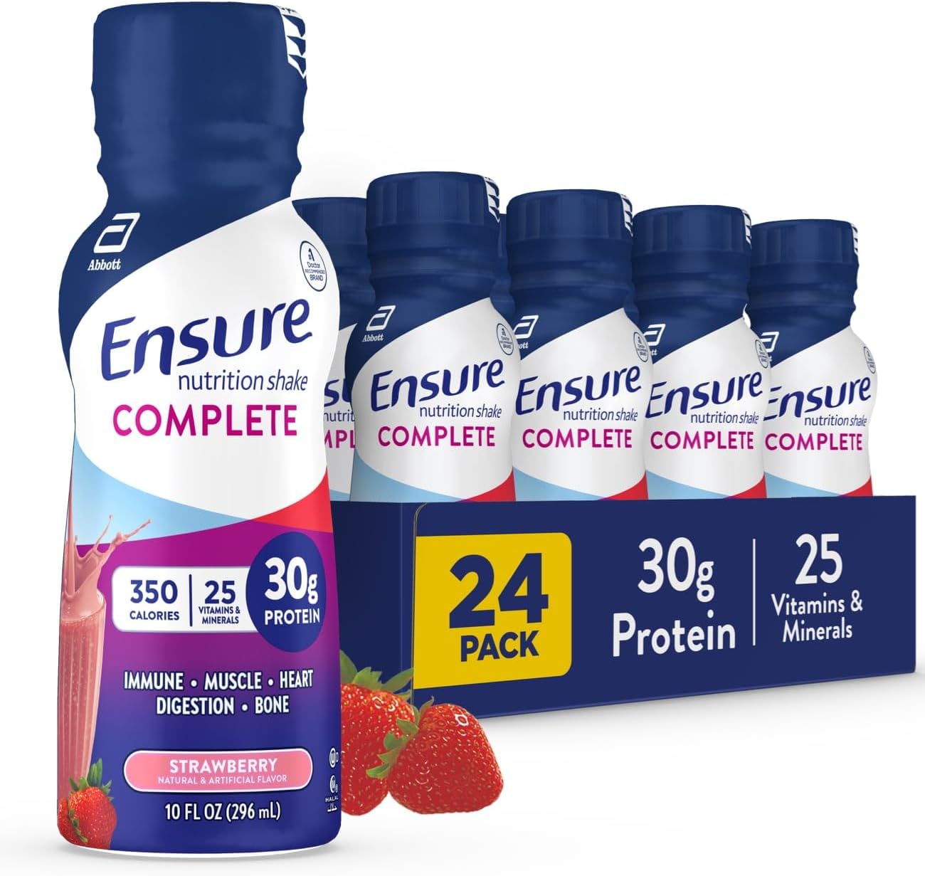 Ensure COMPLETE Nutrition Shake with 30g Protein, Immune Health Nutrients, Chocolate and Strawberry Flavors, Packs of 24 (10 fl oz) : Health & Household