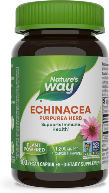 Nature'S Way Echinacea Purpurea Herb, Supports Immune Health*, 1200 Mg Per 3-Capsule Serving, Non-Gmo Project Verified, Vegan, 100 Capsules (Packaging May Vary)