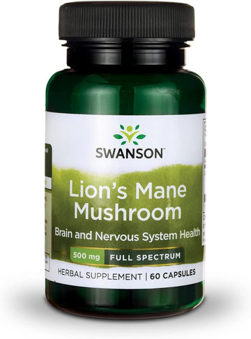 Swanson Lion'S Mane Mushroom Capsules - 500 Mg Each, 60 Capsules - Herbal Supplement Supporting Cognitive Function