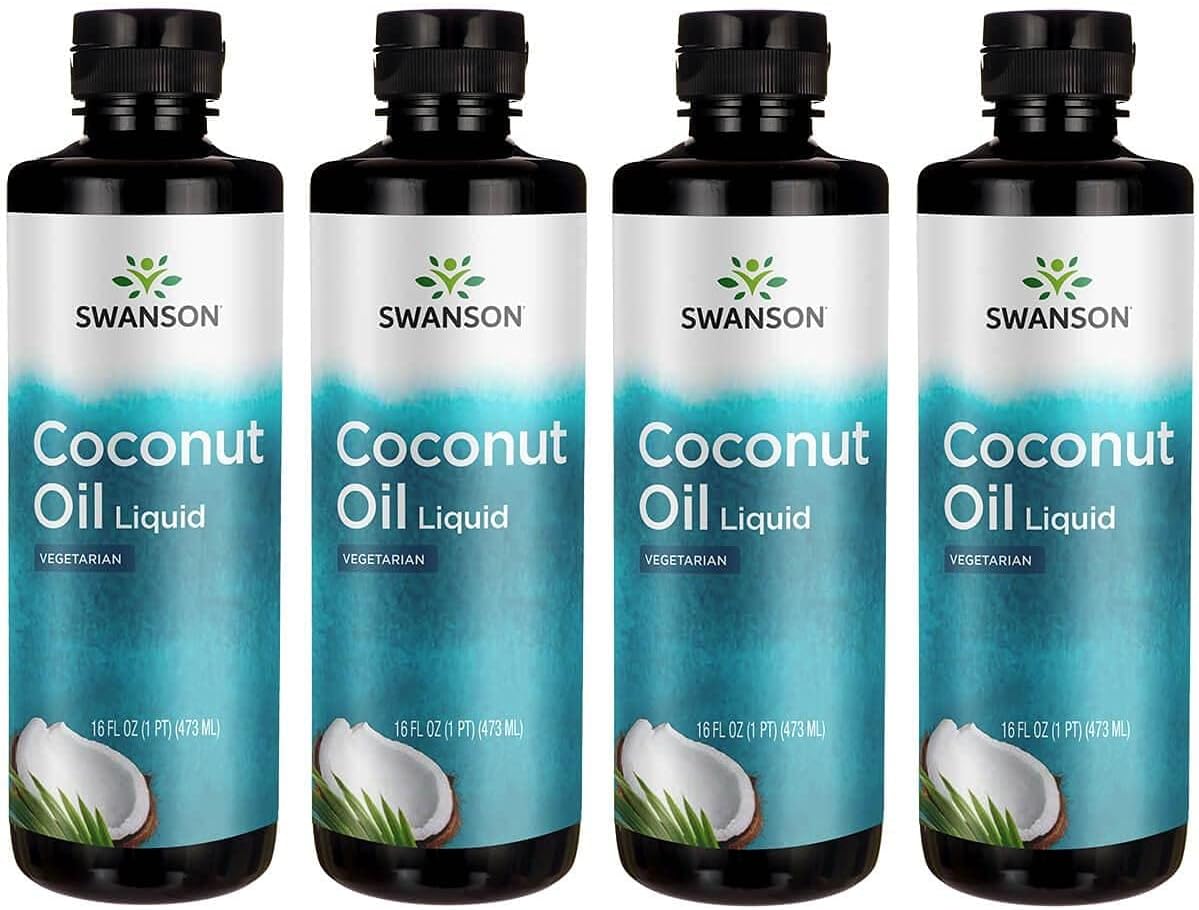 Swanson Liquid Coconut Oil Natural Flavor 16 Fl Ounce (1 Pt) (473 Ml) Liquid (4 Pack)