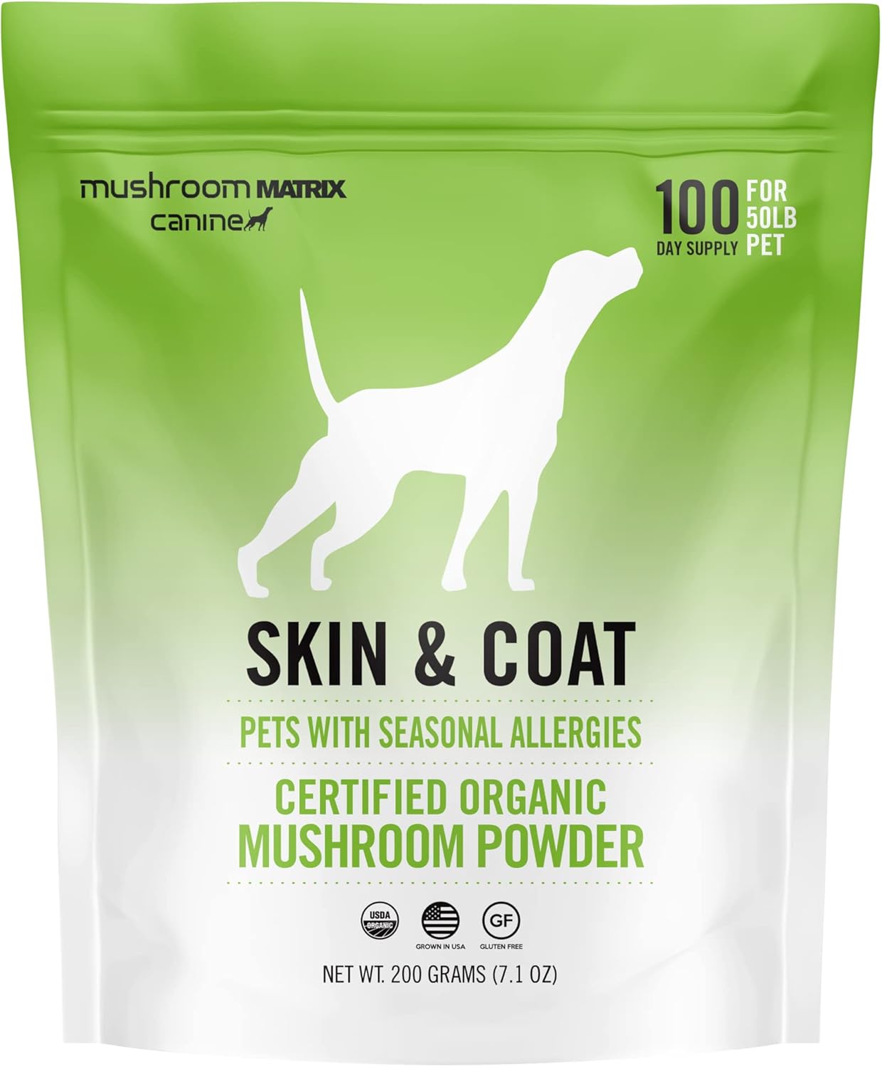 Om Mushroom Matrix Pet - Canine | Skin & Coat | Usa Grown Human-Grade Organic Mushroom Powder Pet Supplement | Seasonal Allergy Skin & Coat Support For Dogs & Cats | 200 Grams, 7.1 Oz
