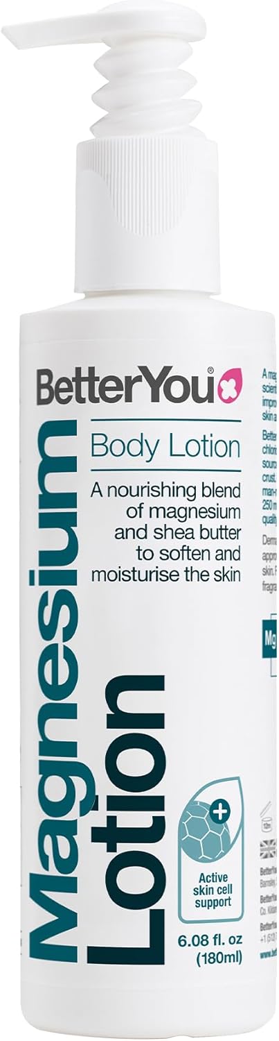 Betteryou Magnesium Body Lotion, Nourishing Blend Of Natural Zechstein Transdermal Magnesium And Shea Butter To Soften And Moisturise Skin, Palm-Oil Free, 180Ml