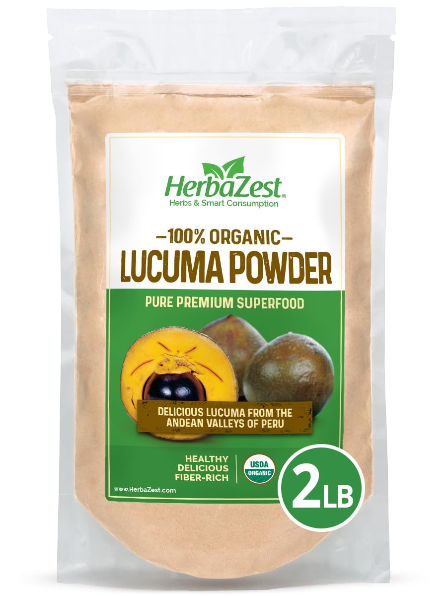 HerbaZest Lucuma Powder (2 LB) - USDA Certified Organic – Vegan, Non-GMO & Gluten Free - Delicious, Fiber Packed & Tasty Addition to Smoothies, Desserts, Ice Cream & More