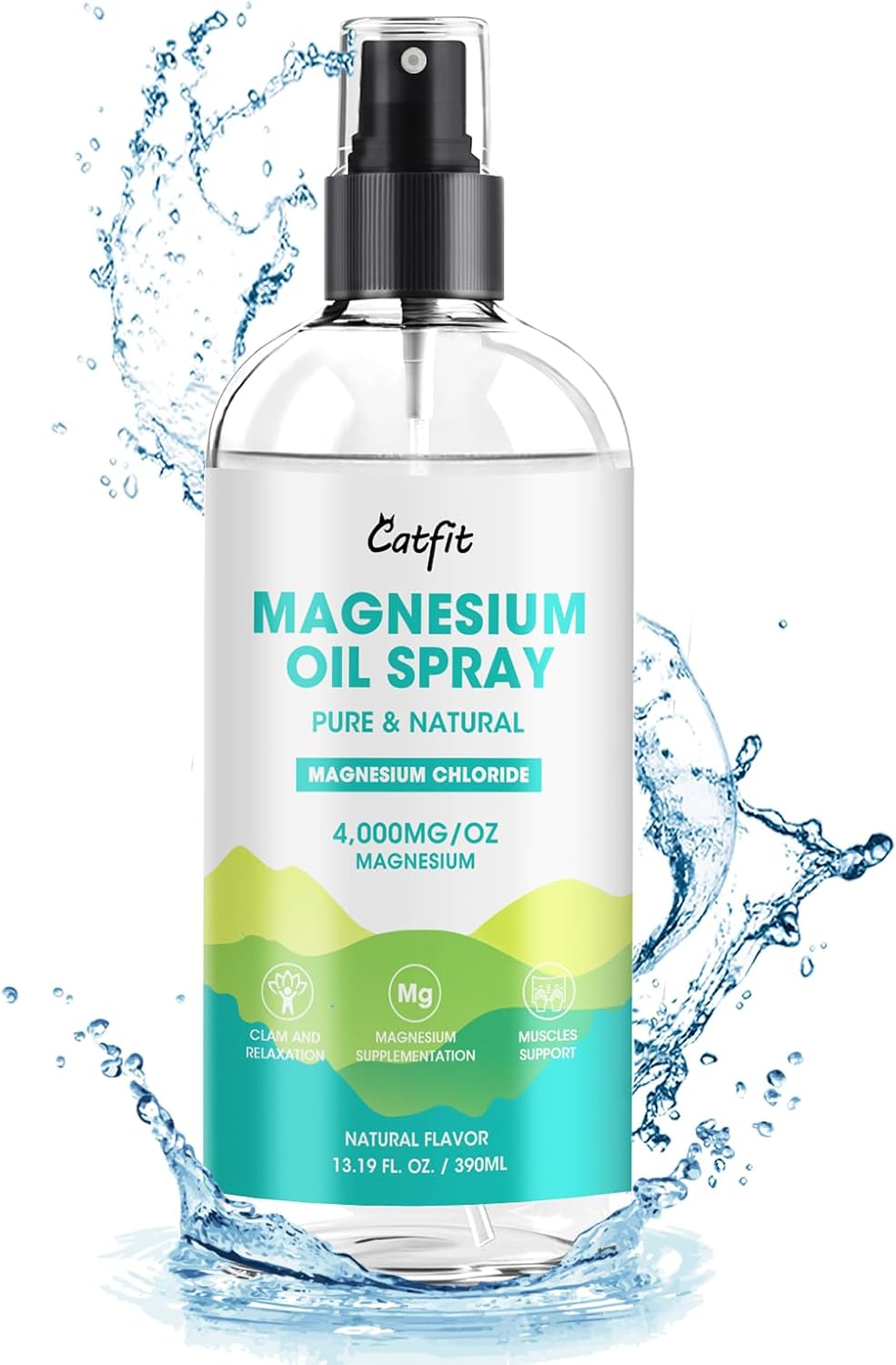 Magnesium Oil Spray - Pure & Natural Chloride Oil - Topical Magnesium Spray For Feet And Sleep, Soothing Muscles, Mood Support - High Absorption -390Ml(13.19 Oz)
