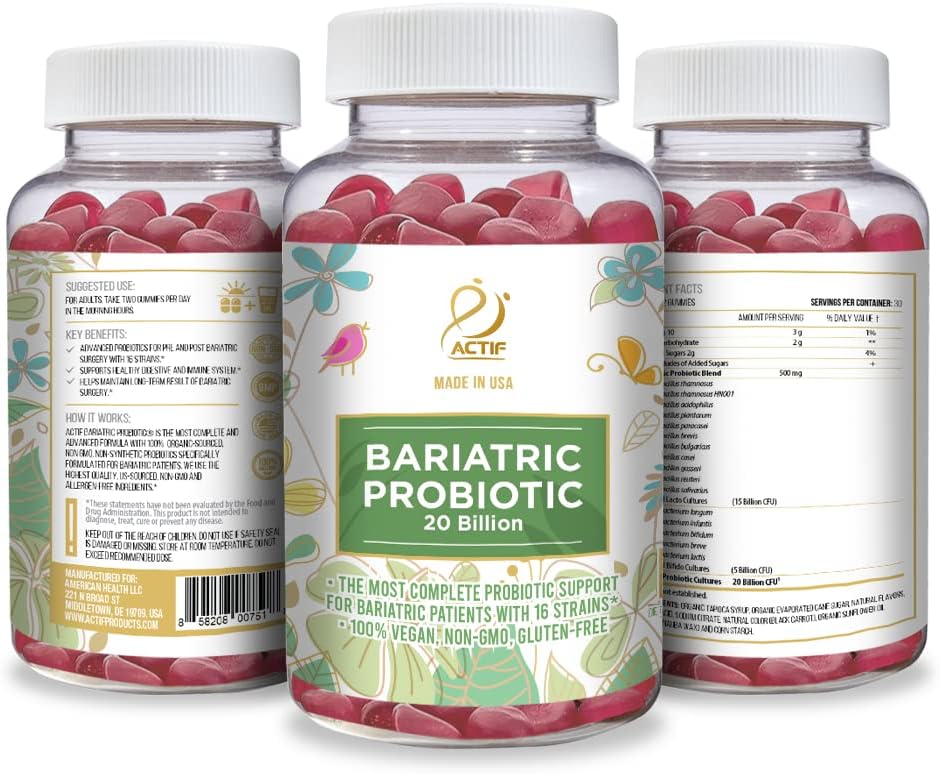 ACTIF Bariatric Probiotic Maximum Strength with 20 Billion CFU, Immunity and Gut Support, for Bariatric and Gastric Bypass Surgery - Made in the USA, 60 Gummies, Strawberry Flavor : Health & Household