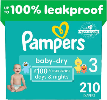 Pampers Baby Dry Diapers - Size 3, One Month Supply (210 Count), Absorbent Disposable Diapers