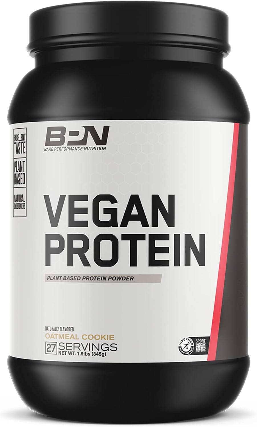 Bare Performance Nutrition, Vegan Protein, Plant Based Protein, Pea Protein, Watermelon Protein and Pumpkin Protein, Naturally Sweetened and Flavored, 27 Servings, Oatmeal Cookie