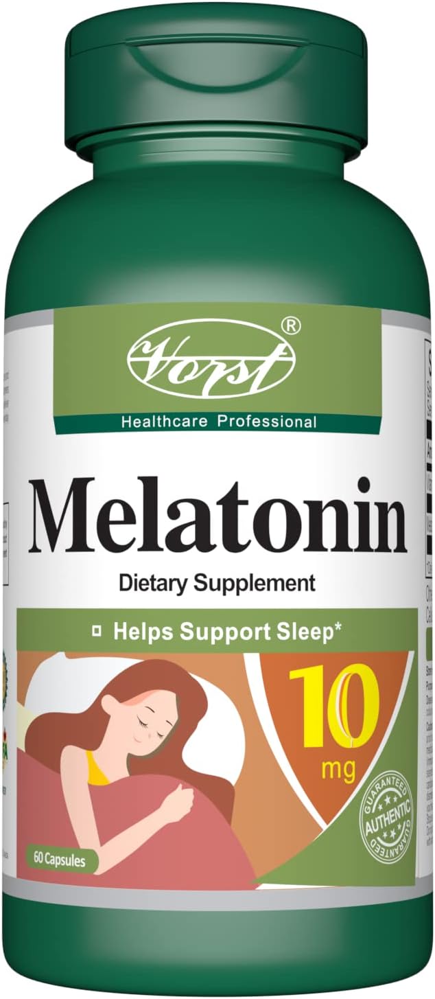 Vorst Melatonin 10mg 60 Capsules, Promotes Sleep & Relaxation, Drug Free Quick Release Sleep Aid, Dietary Supplement, Easy to take, Maximum Strength