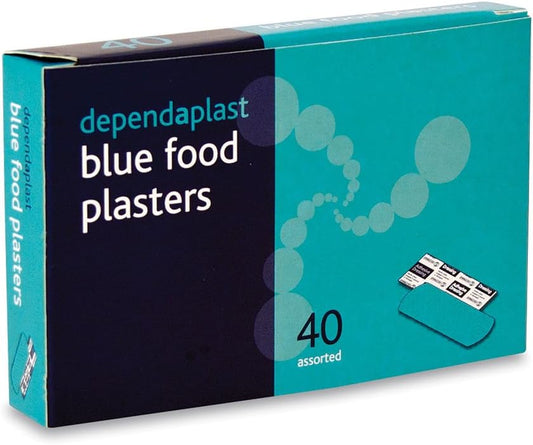 Dependaplast Blue Detectable Plasters Assorted With High Visibility And Metal Detection Properties, Easily Detectable, Individually Wrapped - Box Of 40