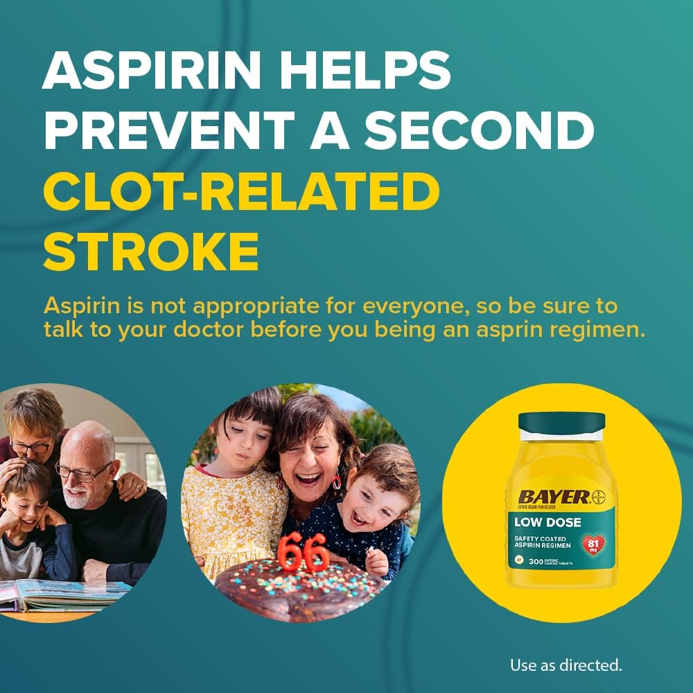 Bayer Aspirin Low Dose 81 Mg, Enteric Coated Tablets, Doctor Recommended, Secondary Prevention Of Cardiovascular Disease, 300 Safety Coated Tablets : Health & Household