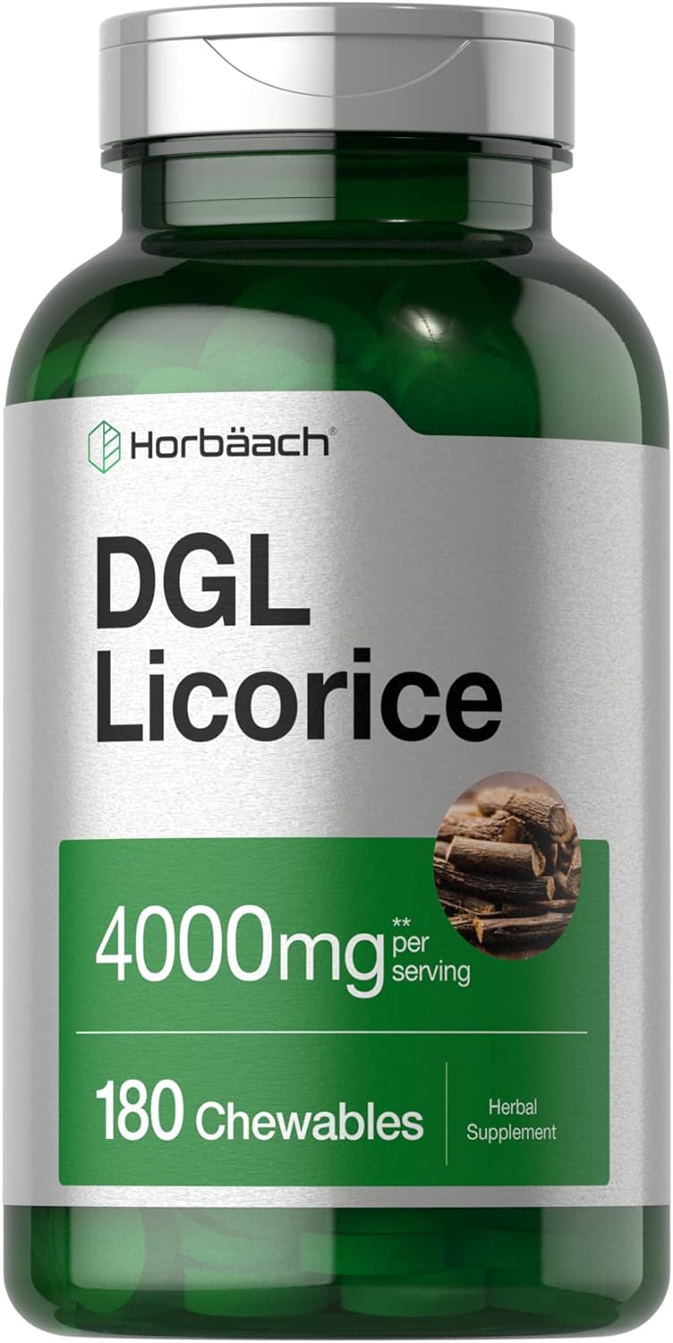Horbach DGL Licorice Chewable Tablets | 4000mg | 180 Count | Vegetarian and Non-GMO | Deglycyrrhizinated Licorice Root Extract