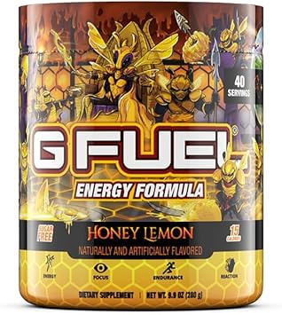 G Fuel Honey Lemon Energy Powder, Sugar Free, Clean Caffeine Focus Supplement, Water Mix, Focus Amino, Vitamin + Antioxidant Blend, 9.9 Oz (40 Servings)