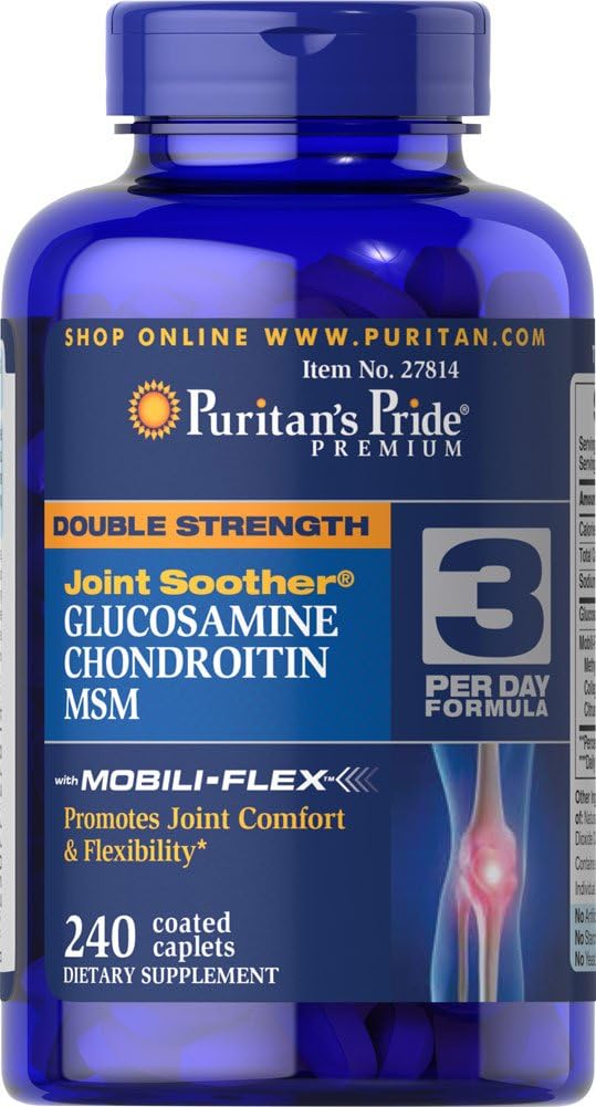 Puritan's Pride Double Strength Glucosamine, Chondroitin & MSM Joint Soother-480 Caplets (2 bottles of 240 each = 480 caplets)