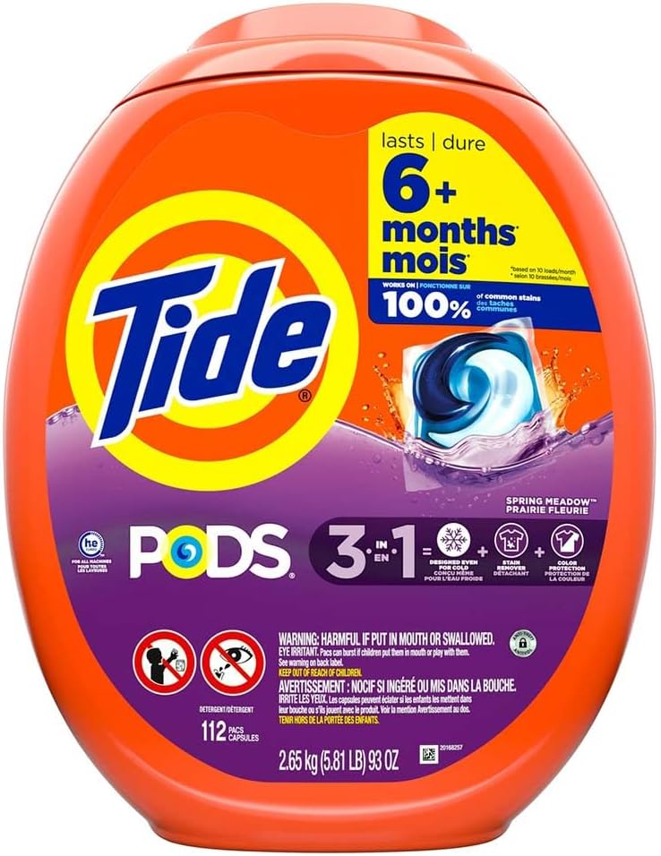 Tide Pods Laundry Detergent Pods, Spring Meadow Scent, 112 Count, Concentrated Laundry Soap Detergent, Stain Remover And Color Protector