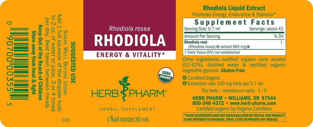 Herb Pharm Certified Organic Rhodiola Root Extract for Energy, Endurance and Stamina, Organic Cane Alcohol, 1 Ounce (090700003555) : Health & Household