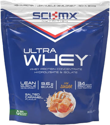 Sci-Mx Ultra Whey Protein Muscle Building & Recovery Protein Powder With Naturally Occurring Glutamine & Amino Acids - Salted Caramel Flavour - 800G (18 Servings)