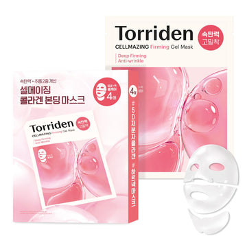 Torriden Cellmazing Low Molecular Collagen Firming Gel Sheet Mask, 4 Sheets | Dual Wrinkle Improvement Benefits From Face To Neck | Minimize Pores & Wrinkles | Intense Hydration, Cruelty Free