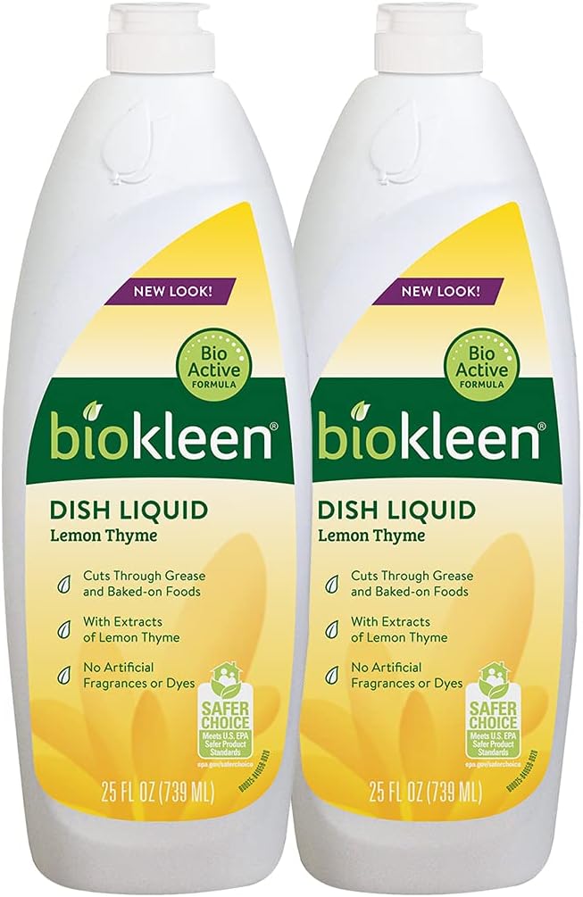 Biokleen Dish Liquid Soap - 50 Ounce - Lemon Thyme Dish-Washing, Hand Moisturizing, Eco-Friendly, Plant-Based, No Artificial Fragrance, Colors Or Preservatives