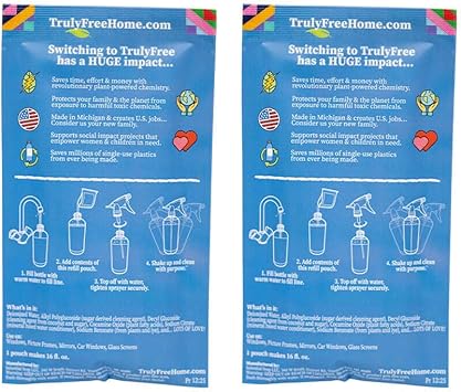 Truly Free Natural Glass Cleaner Spray- Removes Dirt & Debris For Sparkling Clean Windows & Glass Surfaces At Home, Office & Garage, Includes: 1 Refillable Empty Bottle (16Oz) & 2 Refills (3Oz Ea)