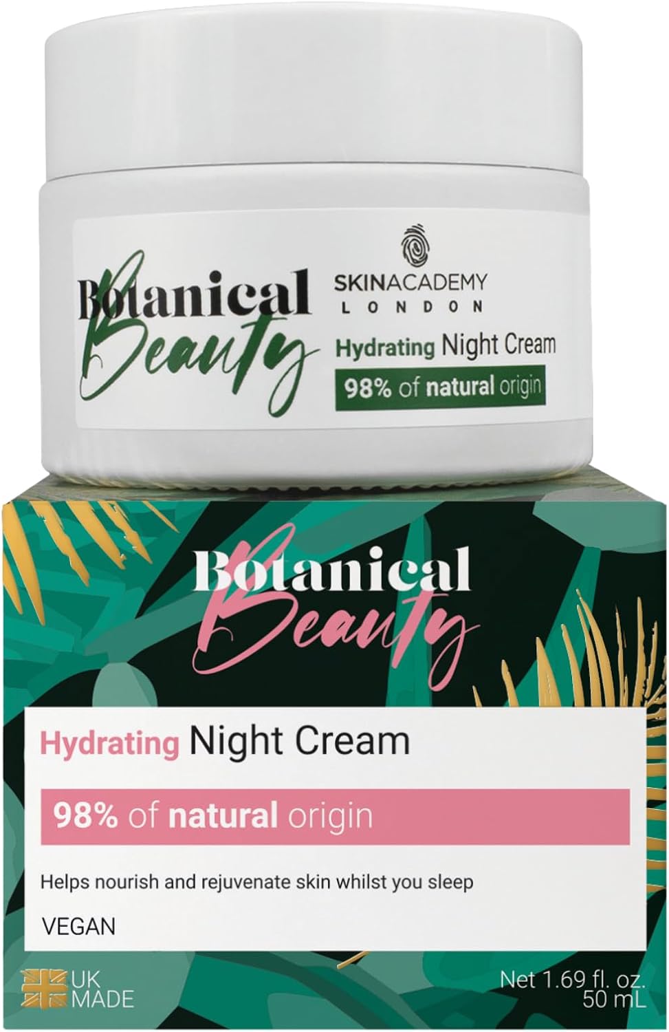 Skin Academy London | Botanical Beauty Hydrating Night Cream | 98% Nature Derived | Vegan | 50Ml