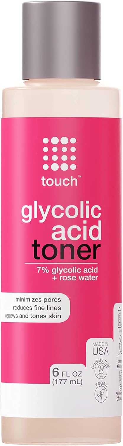 7% Glycolic Acid Toner with Rose Water, Witch Hazel, and Aloe Vera Gel – Alcohol & Oil Free Exfoliating AHA Face Toner – Improves Wrinkles, Dullness, Pores, Skin Tone & Texture, 6 oz