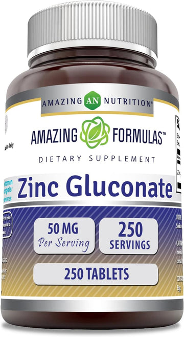 Amazing Formulas Zinc Gluconate 50Mg 250 Tablets Supplement | Non-Gmo | Gluten Free | Made In Usa