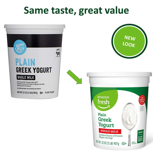 Amazon Fresh, Greek Whole Milk Plain Yogurt, 32 Oz (Previously Happy Belly, Packaging May Vary)