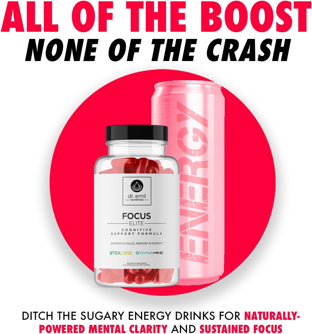 DR EMIL NUTRITION Elite Focus Supplement for Energy, Mental Clarity & Concentration - Focus Supplements for Adults with 100mg Caffeine - No-Crash Focus Vitamins : Health & Household